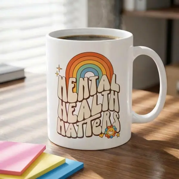 Glossy Ceramic Motivational Mug - 11oz/15oz Positive Quote Drink Cup, Washable Mental Health Gift for Friends