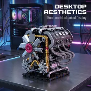 808pcs 4.9mm Small Parts Gt V10 Engine Model Kit, USB Charging Motor Included, Mechanical Tech Style, Suitable for Adults and Teens