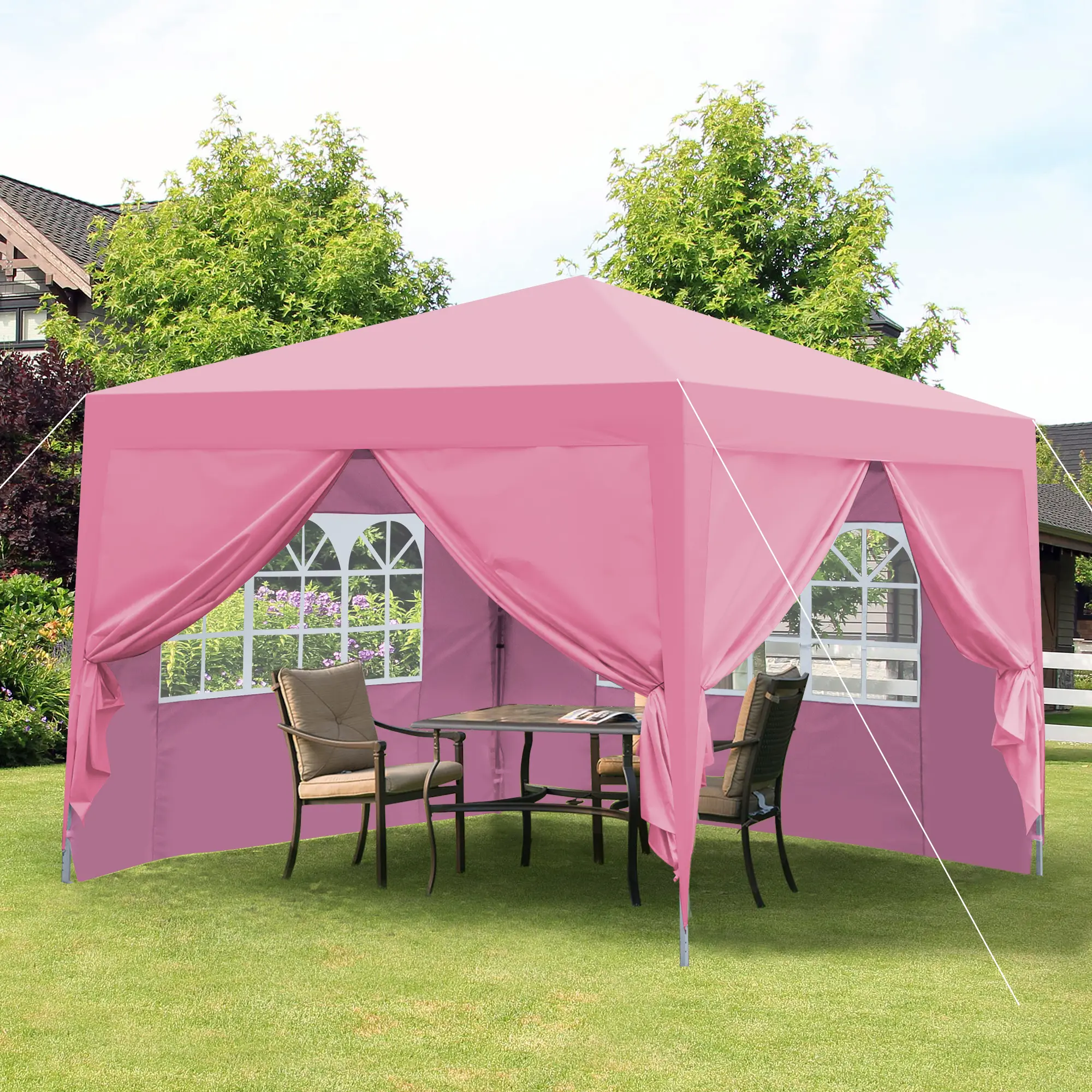 10x10 Outdoor Pop-Up Canopy Tent - All Weather, Beach, Backyard & Outdoor Shade Canopy with Sidewalls, 2 Windows, Zipper, 4 Sand Bags for Stability, Portable Gazebo with Carry Bag for Patio, Garden, All Weather Canopy