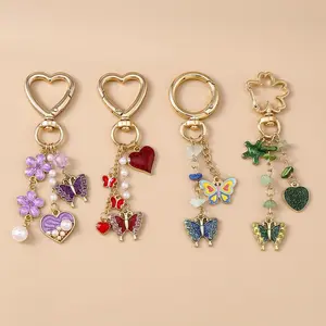 4Pcs Fashion Butterfly & Heart Keychain, Cute Animal Flower Keyring Bag Charm for Women & Girls