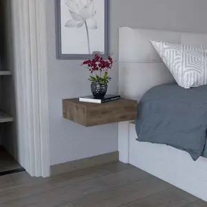 Milano Floating Nightstand End Table Side Table Wall-Mounted with Drawer- Dark Brown -Bedroom