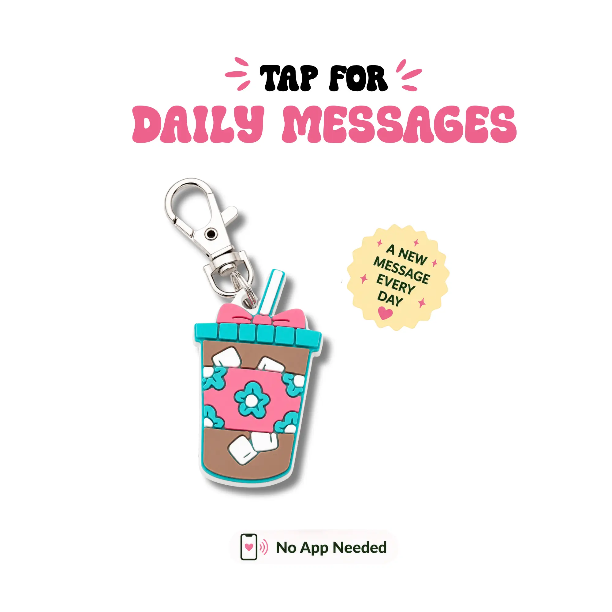TapKeeps NFC Coquette Iced Coffee Keychain - Tap for a New Daily Message - Bow Bag Charm - Cute Aesthetic Gift