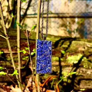 Herb Necklace For Psychic Insight & Protection, Natural Dried Blue Cornflowers & Black Tourmaline, & Black Salt Talisman