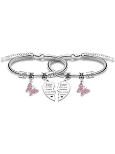 Sisters Heart Charm Decor Bracelet, Heart Shaped Bracelet, Rhinestone Decor Butterfly design Bracelet for Women & Girls, Fashion Jewelry for Party, Daily Clothing Decor, Birthday Gift