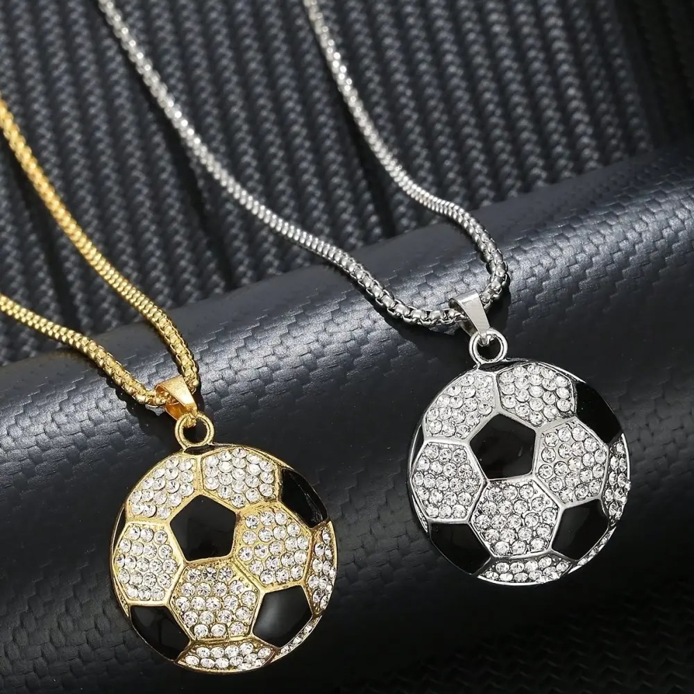 Hip-Hop Soccer Football Pendant Necklace Synthetic Zircon Hip Hop Jewelry for Men & Boys