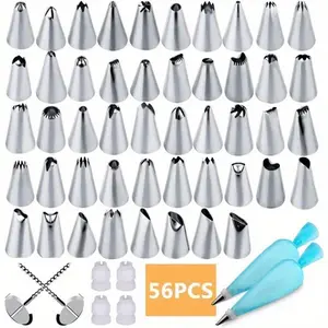 56pcs Piping Bags And Tips Set, Cake Decorating Supplies Kits For Baking With 48 Frosting Icing Tips, 2 Reusable Pastry Bags, Pastry Decorating Tools, Easy Carry Stor