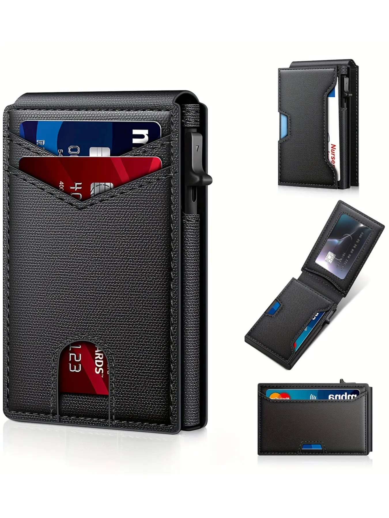 Men's RFID Blocking RFID Theft Proof Pop-Up Card Wallet, Carbon Fiber Texture, Street Style, Multiple Slots, Secure Lock, Lightweight, Daily Use, RFID Card Holder