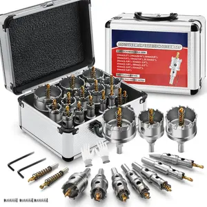 20 count TCT Carbide Hole  Kit 1/2" - 2-1/8" Tungsten Carbide Drill Bits Set with Titanium  & L-Wrench, for Hard Metal Stainless Steel, Iron,  with Aluminium Case.