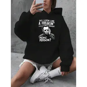 Michael Myers Pattern Printed Hoodie - Unisex Pullover Sweatshirt, Casual Loose Fit, Long Sleeve Hip-Hop Top - Halloween, Autumn, Winter, Christmas Gift, Suitable for Men and Women