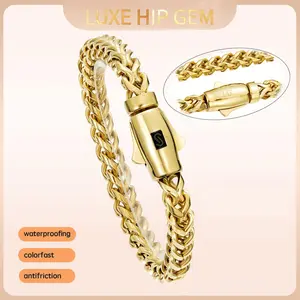Luxe Hip Gem 2026 New Style 14K Gold-Plated 6mm Bullet Clasp Black S Logo Bracelet 7.5" and 8.5" Sizes Latest Electroplating Gold-Plating Technology Waterproof, Color-Fade Resistant, Hypoallergenic Miami Hip-Hop Style Jewelry/Best valentines gifts