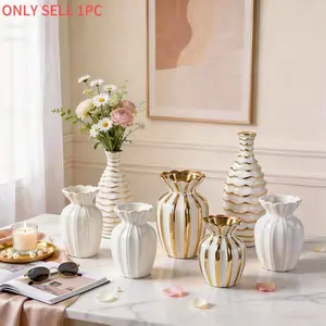 Creative Glossy Bohemian/european Gold Trim Ceramic Vase, Decorative Flower Arrangement Container, Home Decoration Gift, Scene Setup