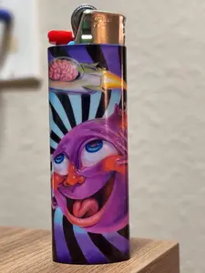Psychedelic Purple Face Lighter - Refillable, Bold Design, Brain Spaceship Theme, Great for Collectors, Novelty Accessory, New & Unused - Gift