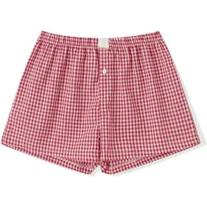 Women Gingham Boxer Shorts Y2k Cute Stripes Plaid Button Elastic Waist Lounge Boxers