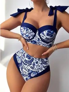 Swim Ladies' Floral Print Bikini Set (Padded & Underwire), Summer Beach