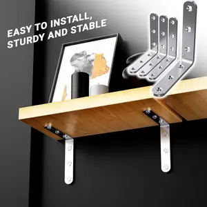 Stainless Steel Angle Brackets, Heavy Duty Corner Brackets, Metal Corner Braces for Wood, 90 Degree Joint Hardware, L Bracket for Shelves Wooden Furniture Cabinet Bookshelf