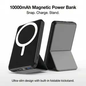 Podoru 10000mAh Magnetic Power Bank with Foldable Stand, MagSafe-Compatible Silicone Mobile Accessory, 22.5W Fast Charging, Smart LED Display for iPhone 17/16/15/14/13/12 Series Smartphones & Devices, Travel Essential