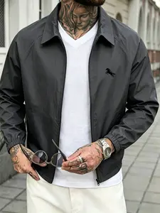 Men's Spring Casual Animal Pattern Fitted Jacket, Thin Zipper Workwear Coat, Father's Day Gift, No Padding, China Origin