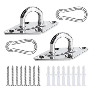 2 pcs Stainless Steel Pad Eye Plate Hook with Screws and Snap Hook for Suspension,Ceiling Hooks,Marine Application Hook,Christmas Party Gifts Set,Hand Tools Kits