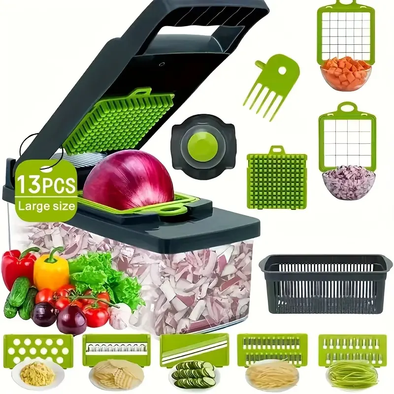 13PCS Vegetable Chopper & Mandoline Slicer Set – Multifunction Food Cutter with Storage Container, Onion Dicer, Potato Slicer, Kitchen Gadget for Meal Prep