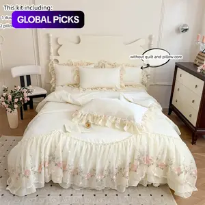 3pcs Korean Lace Trim Embroidered Quilt Cover and Pillowcases Set, Duvet Cover Set, Soft Bedding Set, Elegant Dorm Room Decor for Cozy Nights #TOP PICKS