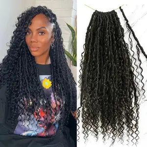 FlowerSeason Crochet Boho Box Braids With Human Hair Curls Box Braids With Curly Human Hair Full Ends Hair Extensions For WomenPre Crochet Dreadlocks Braids Hair Pre Looped With Human Hair Curly Ends Extensions For Black Women Each Pack 24 Locs