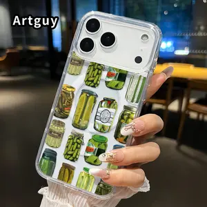 Pickled Jars Pattern Magnetic Phone Case for iphone 17 Pro Max 16 Plus 15 14 13 12 11 Air XR E Non-Yellowing Clear Crystal Drop-proof Slim Silicone Shockproof Transparent Acrylic Large Hole Cover Supports Wireless Charging