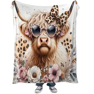 Highland Cow Pattern Blanket, Cow Print Blanket, Soft Throw Blanket, Cozy Throw Blanket, Air-conditioned Room Blanket, Warm Nap Blanket for Home Chair Sofa Bed