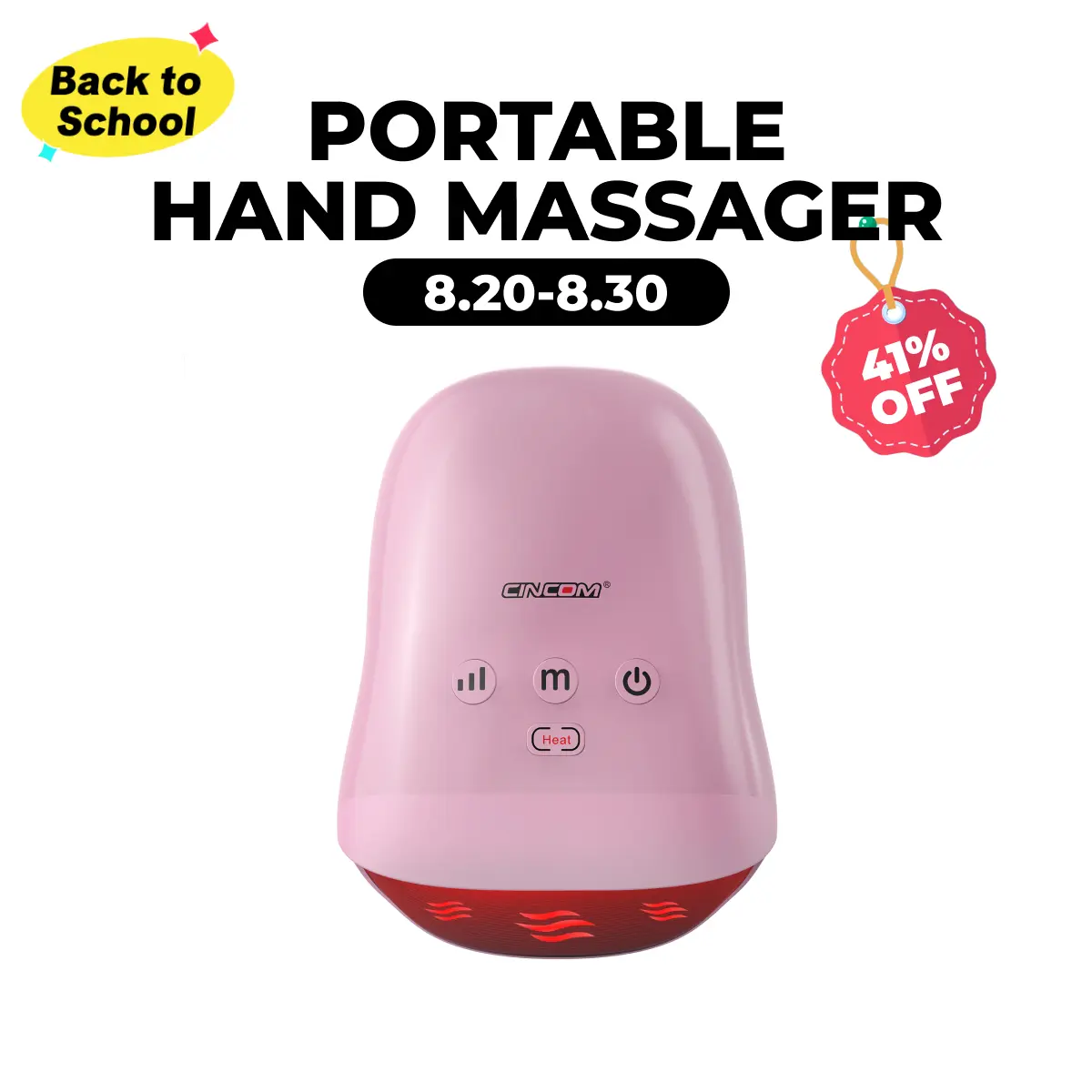 CINCOM Portable Vibratory Hand Massager (Rose) - Cordless USB Rechargeable Massager, Adjustable Vibration Intensity, Comfort Heat, Auto-Off, Ideal for At-Home Spa, Gifting, Usb Rechargeable Massagers