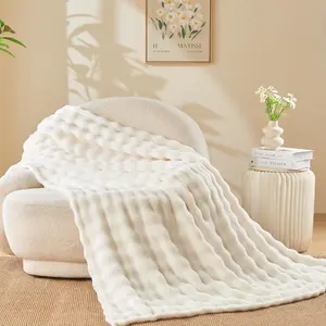Throw Blanket For Couch Ivory Super Soft Flannel Fleece 3D Bubble Lightweight Bed Blanket All Season Use (Ivory, Throw(50"x60"))