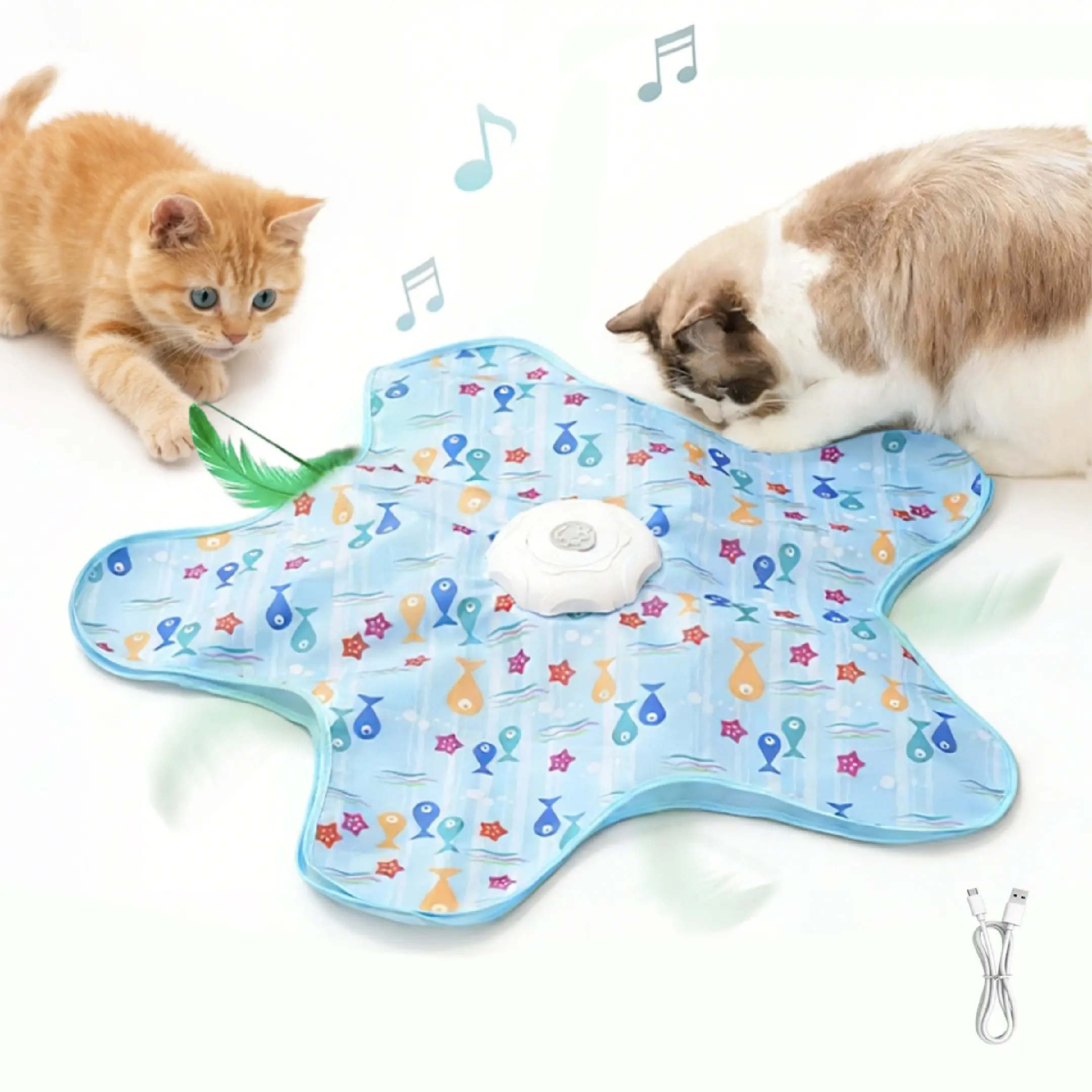 Electric Interactive Cat Hunting Toy - Auto Rotation Feather Teaser with Sound Stimulation, USB Rechargeable, Universal Fit Enrichment Toy for Indoor Cats & Kittens, #SummerVibes