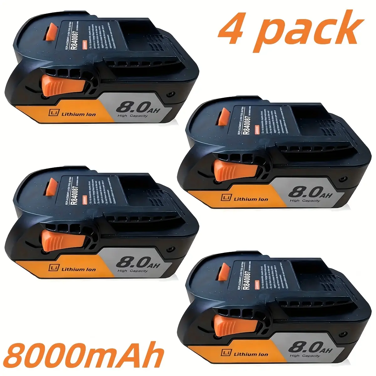 18V 8.0Ah Lithium Replaceable Batteries (2PACK/4PACK) - High-Quality Power Tool Accessories for RIDGID 18V R840083, R840085, R840086, R840087, R840089, AC840085, AC840086, AC840087P, AC840089 Series Cordless Power Tools, Replaceable Battery