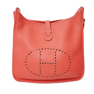 Pre-owned HERMÈS leather Crossbody Bags HERMES Taurillon Clemence Evelyne III GM Bougainvillea Crossbody Bag in Vibrant Coral with Distinctive Perforated Logo