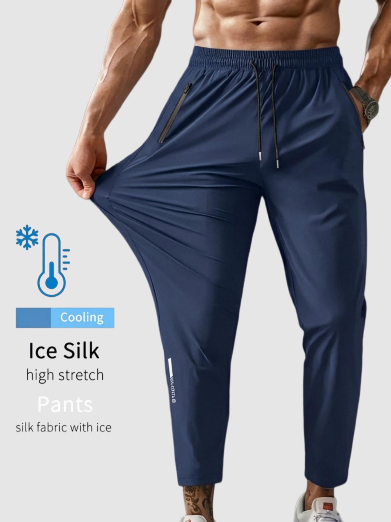 Men’s ice silk athletic pants — high stretch, quick-drying casual long pants for outdoor wear