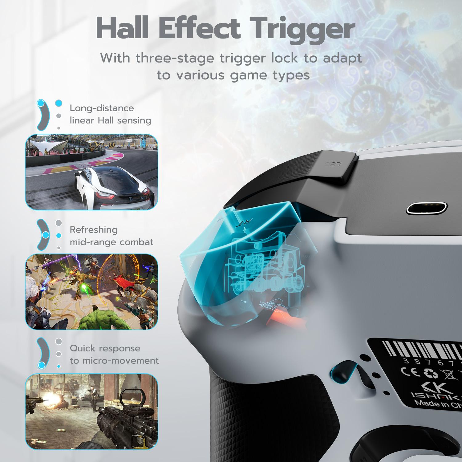 Wireless Gaming Controller for PC/Switch/iOS/Android, Hall Effect Stick & Trigger, No Stick Drift, RGB Lighting, 1000Hz response rate, AG43