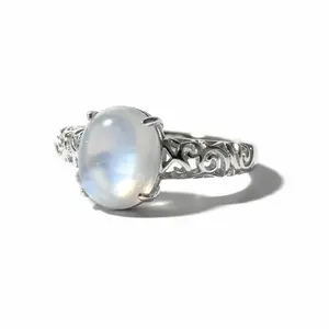 ixluck Natural Moonstone  Ring healing Jewelry Ethereal Glow Calm Emotions  Non Tarnish Rings Polished Gemstone