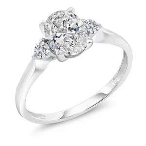 Gem Stone King 1.63 Cttw 10K White Gold IGI Certified Lab Grown Diamond 3-Stone Engagement Ring For Women | Center Oval 1.5 Ct Diamond | D-E Color | VS1-VS2 Clarity