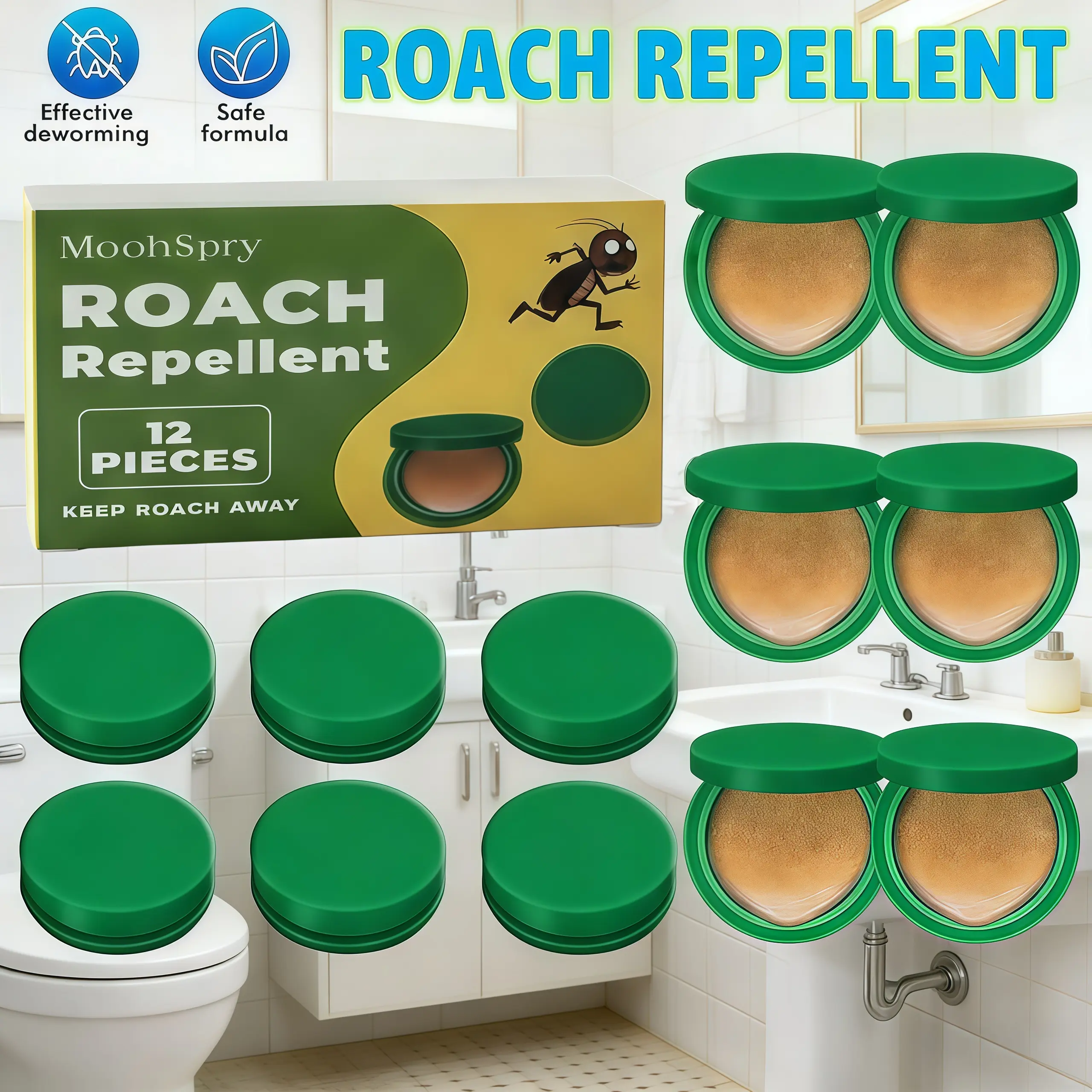 Roach Killer Indoor Home Infestation Treatment - Fast Acting Gel Bait Traps for Kitchen, MoohSpry 12 Pcs Professional Cockroach Control Kit
