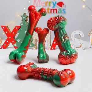 Christmas-themed pet bone-shaped chew toy Interactive Chew Durable dental care dog toy Unbreakable dental stick