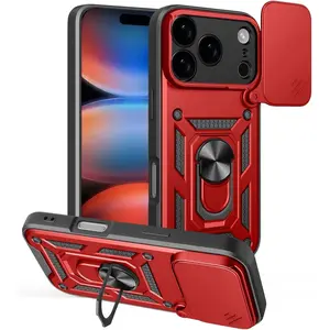 Mecha Armor Case for iPhone 17 16 15 Pro Max with Slide Camera Cover - Military Grade Shockproof Rugged Shield, Built-in Ring Kickstand & Magnetic Car Mount Support