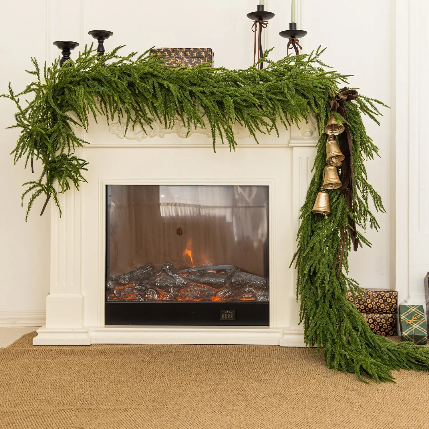 Clylaloor 6FT/9FT/14 Artificial Norfolk Pine Garlands, Real Touch Winter Pine Garland, Green Artificial Greenery Garland for Table, Mantle, Wall, Indoor, Outdoor Christmas Decorations Festive Holiday Seasonal Reusable Mantel Nature Ornaments Mantelpiece