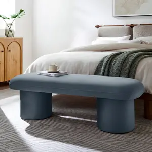 Orla Performance Velvet Bench in Cadet Blue