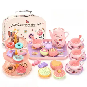 42 Piece Girl Tea Party Set Pretend Cooking Set Kitchen Pretend Play Tea Time Toy with Desserts Cookies Donuts Teapot Princess Girls 3-6 Years Gift Toys