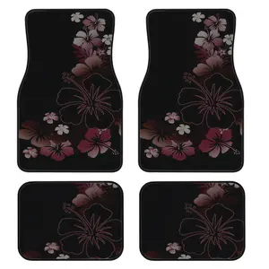 4-Piece Hibiscus Pattern Car Floor Mats Set, Universal Fit for All Vehicles, Stylish Interior Decor, Easy Clean, Best Comfort and Protection, Car Accessories
