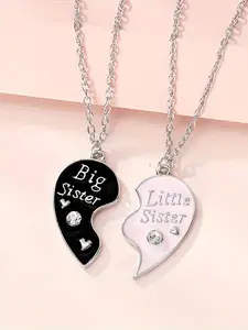 Big Little Sister Heart Pendant Necklaces Set, Charms Necklace, Preppy Style Alloy Chain Jewelry for All Seasons, Perfect Gift for Sisters & Friends