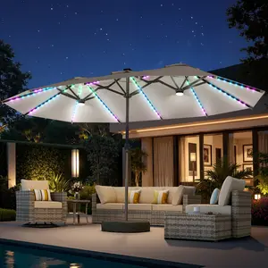 ALTRIGUS 15ft Patio Umbrella with Base,Large Outdoor Double-Sided Rectangle Umbrella with Crank Handle, Market Umbrella for Poolside Garden Deck Backyard Beach Pools