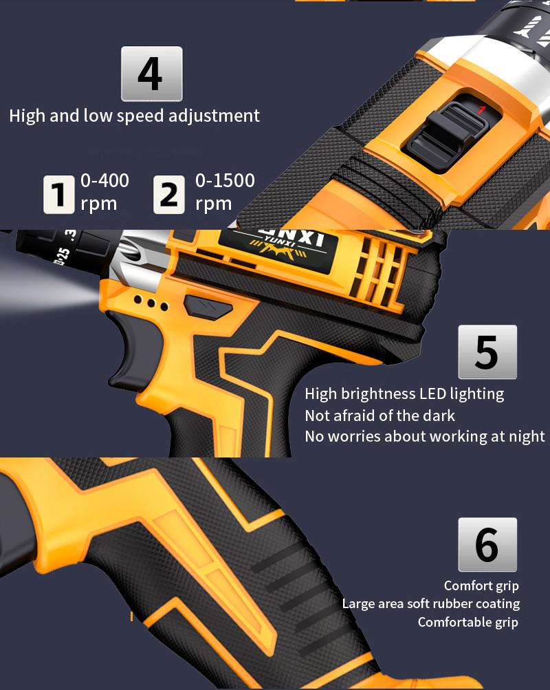 21V household multifunctional wireless drill tool set, impact drill, drill with work light, equipped with 1 or 2 batteries and quick charger, optional drill set and box, screwdriver, tape measure, drill set suitable for home maintenance, men's gift