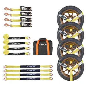 fathersdaygift VEVOR Wheel Chock Tie-Down Kit, Tire-Style Trailer Tie Down Strap, Car Tie Down Kit with Spring Hook, Break Strength 10009 lbs Working Load 3333 lbs Motorcycle Tie-Down System for ATV, SUV, Trailer
