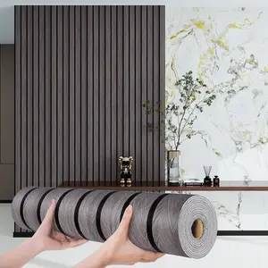 1 roll wood-grain slat-style wall sticker, self-adhesive coated wallpaper with waterproof and sound-insulating features. Textured design with a matte wood finish, easy to clean, install, and removable. Ideal for living room, bedroom, dining room, and ceil