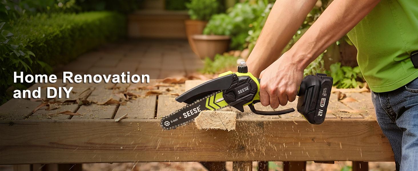 【SummerVibes】SEESE Brushless Mini ChainSaw Oil System- Portable Electric Cordless Saw for Wood Cutting, Batteries (2000mAh) ,Pruning, Gardening, Camping - Suitable for Seniors, Women Holiday gifts