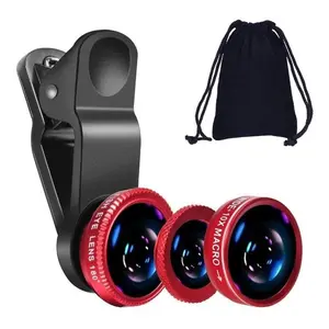 3 in 1 Mobile Lens Kit with Fisheye Wide Angle Macro Lenses Mini Storage Bag & Clip Attachment for Enhanced Videos and Pictures